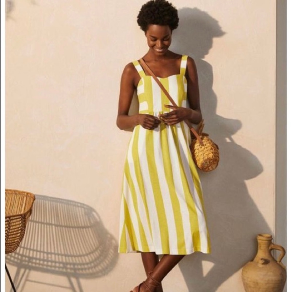 Boden Lucy Jersey Dress Chartreuse Ivory Stripe